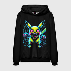 Толстовка-худи мужская Pikachu and skeletons - neon glow ai art, цвет: 3D-черный