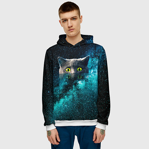 Мужская толстовка Космос и кот / 3D-Белый – фото 3