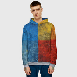 Толстовка-худи мужская Синий жёлтый красный в крапинку, цвет: 3D-меланж — фото 2