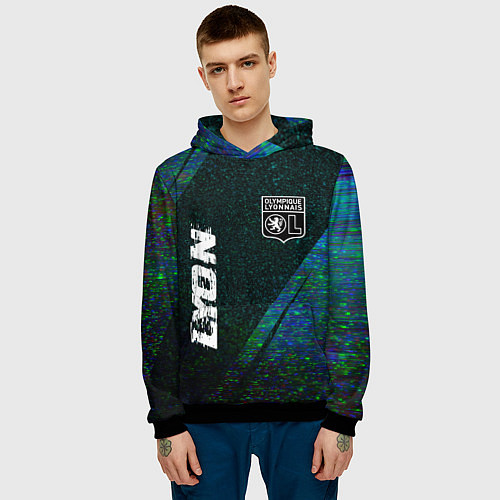 Мужская толстовка Lyon glitch blue / 3D-Черный – фото 3