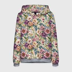 Толстовка-худи мужская Нежные цветочные мотивы паттерны, цвет: 3D-меланж