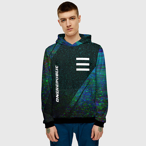 Мужская толстовка OneRepublic glitch blue / 3D-Черный – фото 3