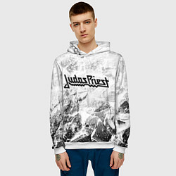 Толстовка-худи мужская Judas Priest white graphite, цвет: 3D-белый — фото 2