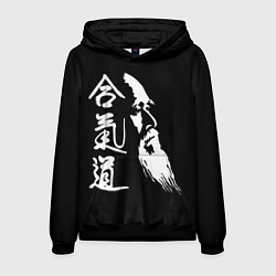 Толстовка-худи мужская Морихэй Уэсиба - создатель айкидо, цвет: 3D-черный