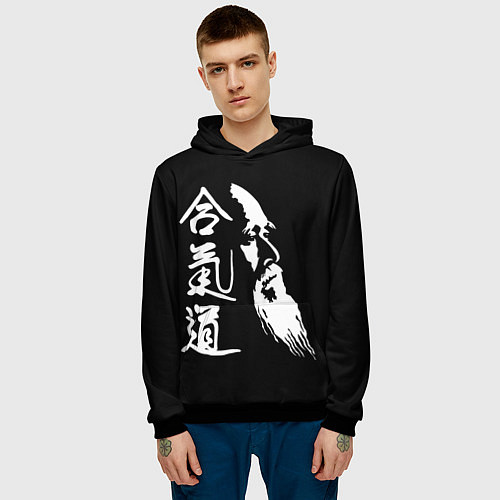 Мужская толстовка Морихэй Уэсиба - создатель айкидо / 3D-Черный – фото 3