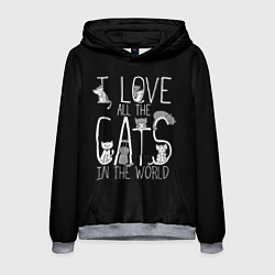 Толстовка-худи мужская Я люблю всех котов в мире, цвет: 3D-меланж