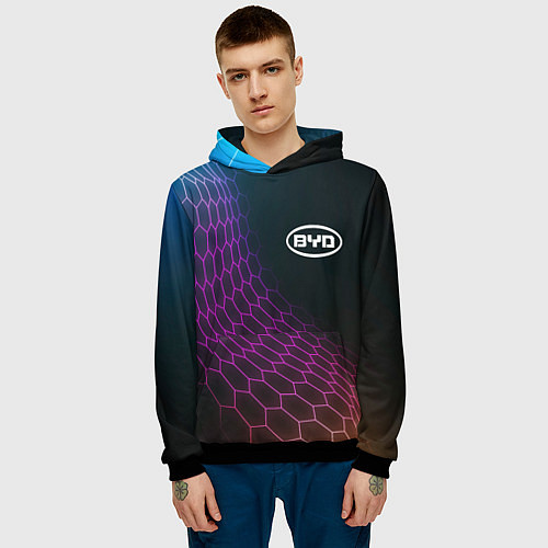 Мужская толстовка BYD neon hexagon / 3D-Черный – фото 3