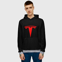 Толстовка-худи мужская Tesla red logo, цвет: 3D-меланж — фото 2