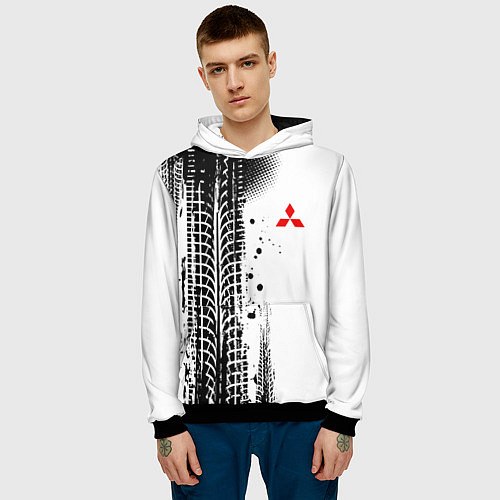 Мужская толстовка Митсубиси - следы от колес / 3D-Черный – фото 3