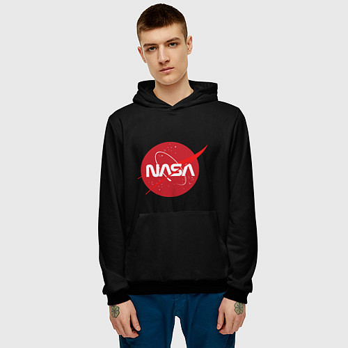 Мужская толстовка Nasa logo red / 3D-Черный – фото 3