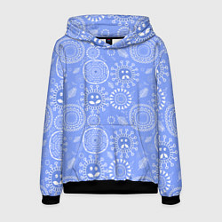 Толстовка-худи мужская Синие цветочные рожицы, цвет: 3D-черный