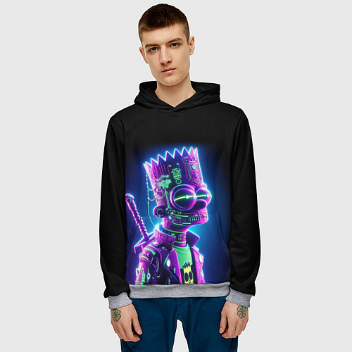 Мужская толстовка Bart Simpson cyber ninja - neon glow / 3D-Меланж – фото 3