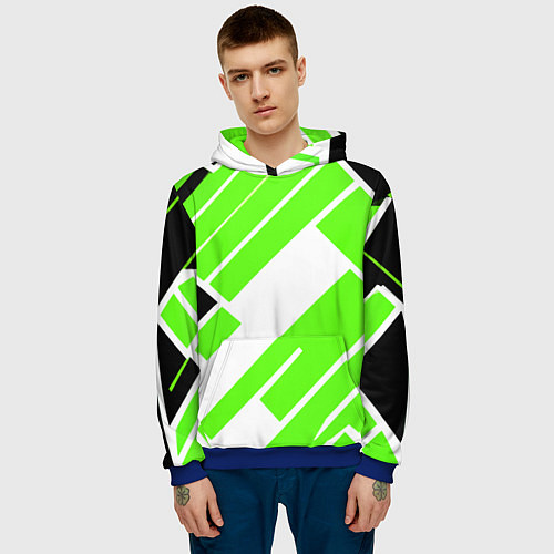 Мужская толстовка Зелёные широкие линии на белом фоне / 3D-Синий – фото 3