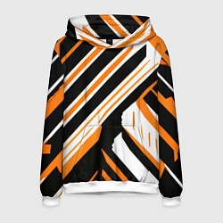 Толстовка-худи мужская Чёрно-оранжевые полосы на белом фоне, цвет: 3D-белый