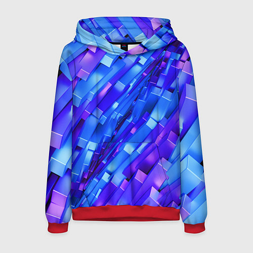 Мужская толстовка Сине-фиолетовые наклонные блоки / 3D-Красный – фото 1
