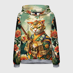 Толстовка-худи мужская Кот в кимоно в японском стиле, цвет: 3D-меланж