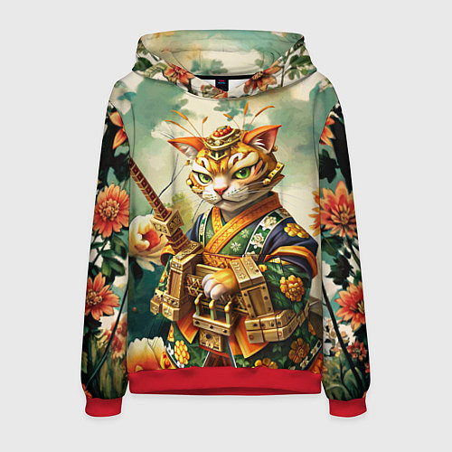Мужская толстовка Кот в кимоно в японском стиле / 3D-Красный – фото 1