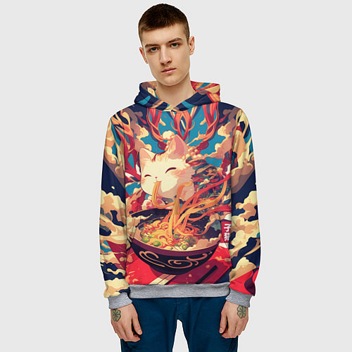 Мужская толстовка Cat and ramen / 3D-Меланж – фото 3