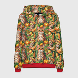 Толстовка-худи мужская Бенгальский котик в тропических листьях, цвет: 3D-красный