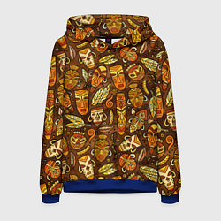 Толстовка-худи мужская Африканские маски - паттерн, цвет: 3D-синий
