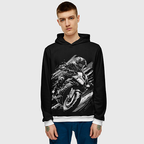 Мужская толстовка Спорт байк / 3D-Белый – фото 3