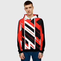 Толстовка-худи мужская Black and red stripes on a white background, цвет: 3D-черный — фото 2