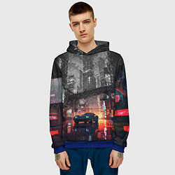 Толстовка-худи мужская Спорткар на ночной улице, цвет: 3D-синий — фото 2