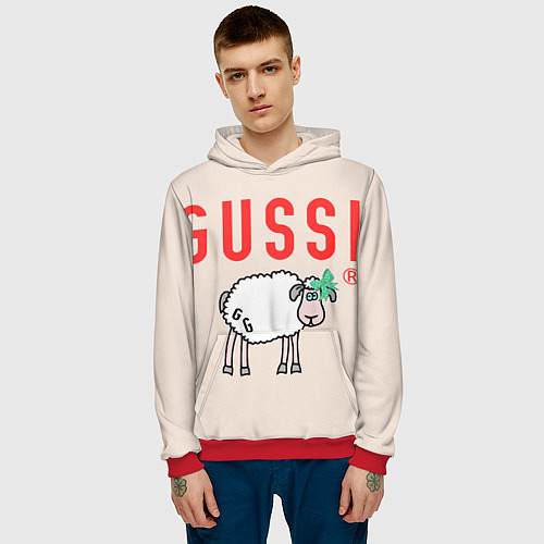 Мужская толстовка Гусси - овца прикольная / 3D-Красный – фото 3