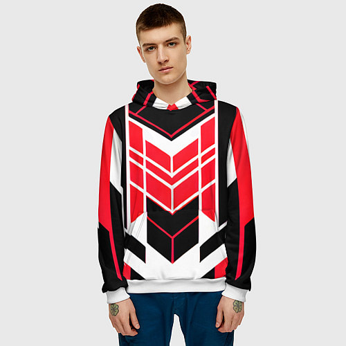 Мужская толстовка Red and white lines on a black background / 3D-Белый – фото 3