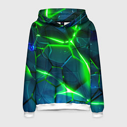 Толстовка-худи мужская Неоновые яркие зеленые разломленные плиты со свето, цвет: 3D-белый