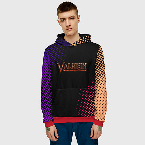 Мужская толстовка Valheim logo pattern / 3D-Красный – фото 3