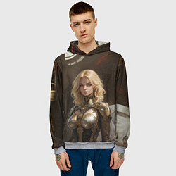 Толстовка-худи мужская Девушка стимпанковской броне, цвет: 3D-меланж — фото 2