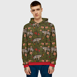 Толстовка-худи мужская Волки и шиповник, цвет: 3D-красный — фото 2