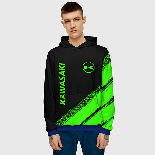 Мужская толстовка Kawasaki - logo / 3D-Синий – фото 3
