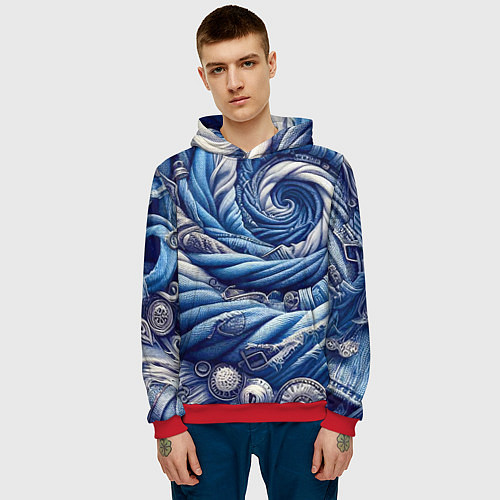 Мужская толстовка Denim funnel - fashion trend / 3D-Красный – фото 3