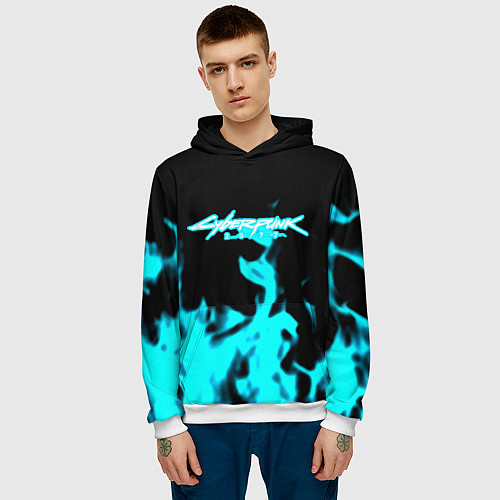 Мужская толстовка Cyberpunk neon flame / 3D-Белый – фото 3