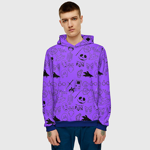 Мужская толстовка Хэллоуин узор на фиолетовом фоне / 3D-Синий – фото 3