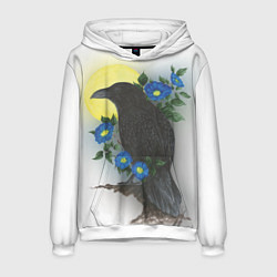 Толстовка-худи мужская Чёрный ворон на ветке, цвет: 3D-белый