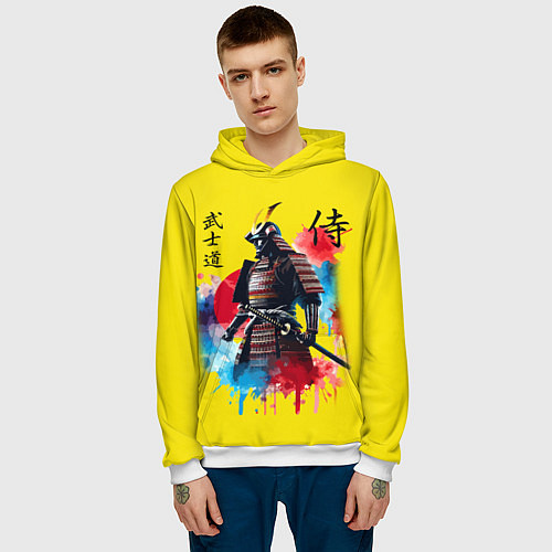 Мужская толстовка Японский самурай - акварель Япония / 3D-Белый – фото 3