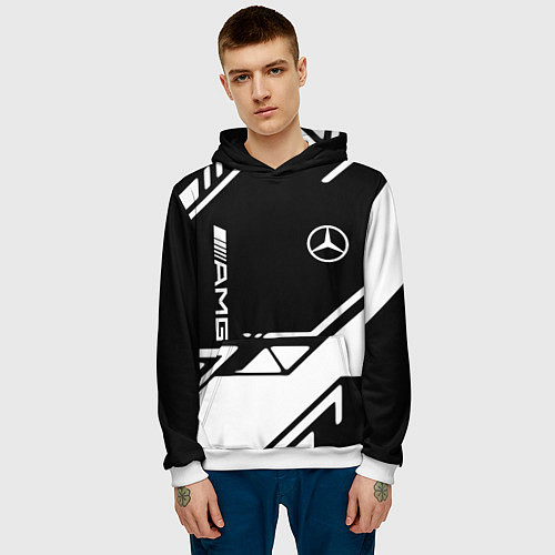 Мужская толстовка Mercedes bens geometry / 3D-Белый – фото 3