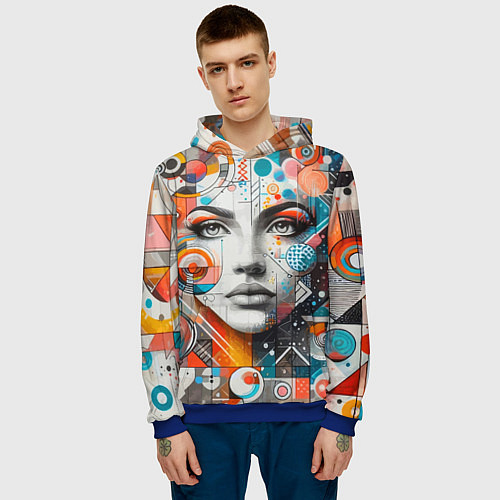 Мужская толстовка Лицо прекрасной девушки - граффити / 3D-Синий – фото 3