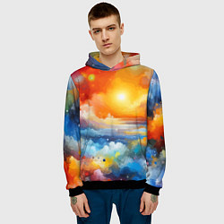 Толстовка-худи мужская Закат солнца - разноцветные облака, цвет: 3D-черный — фото 2
