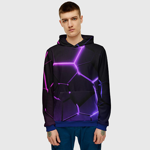 Мужская толстовка Темные фиолетовые неоновые плиты в разломе / 3D-Синий – фото 3