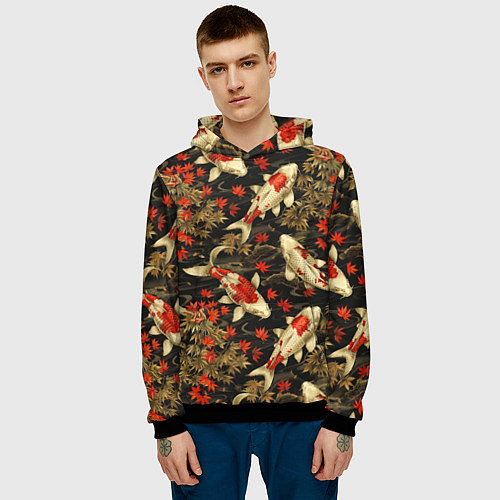Мужская толстовка Карпы кои и кленовые листья / 3D-Черный – фото 3