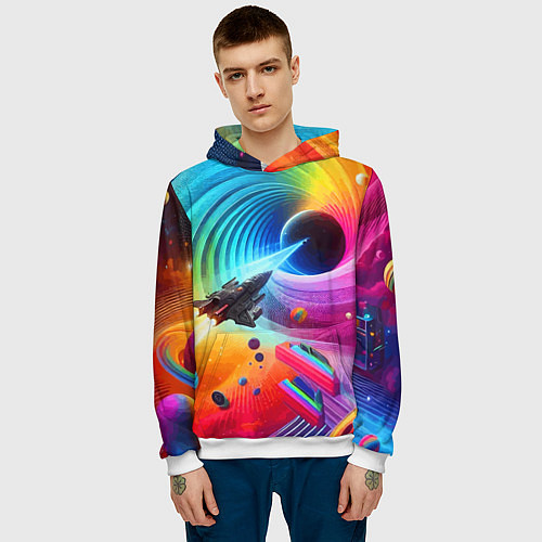 Мужская толстовка Полёт к чёрной дыре - нейросеть / 3D-Белый – фото 3
