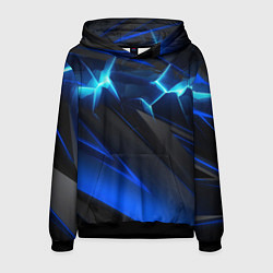 Толстовка-худи мужская Абстракция синяя из градиента и линий, цвет: 3D-черный