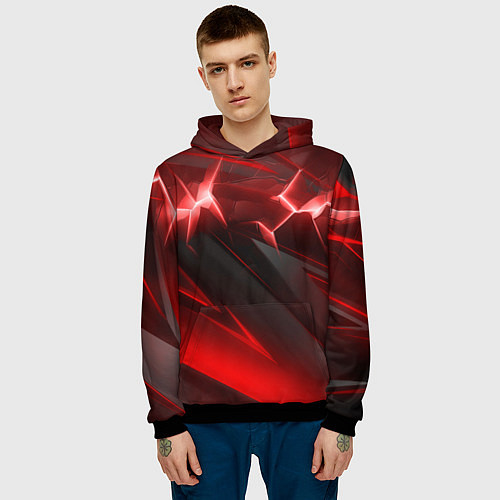 Мужская толстовка Яркая красная объемная абстракция / 3D-Черный – фото 3