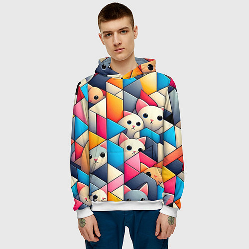 Мужская толстовка Geometric pattern with kittens - ai art / 3D-Белый – фото 3