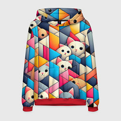 Толстовка-худи мужская Geometric pattern with kittens - ai art, цвет: 3D-красный