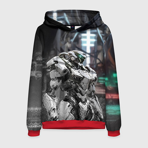 Мужская толстовка Боевой робот в белой броне / 3D-Красный – фото 1